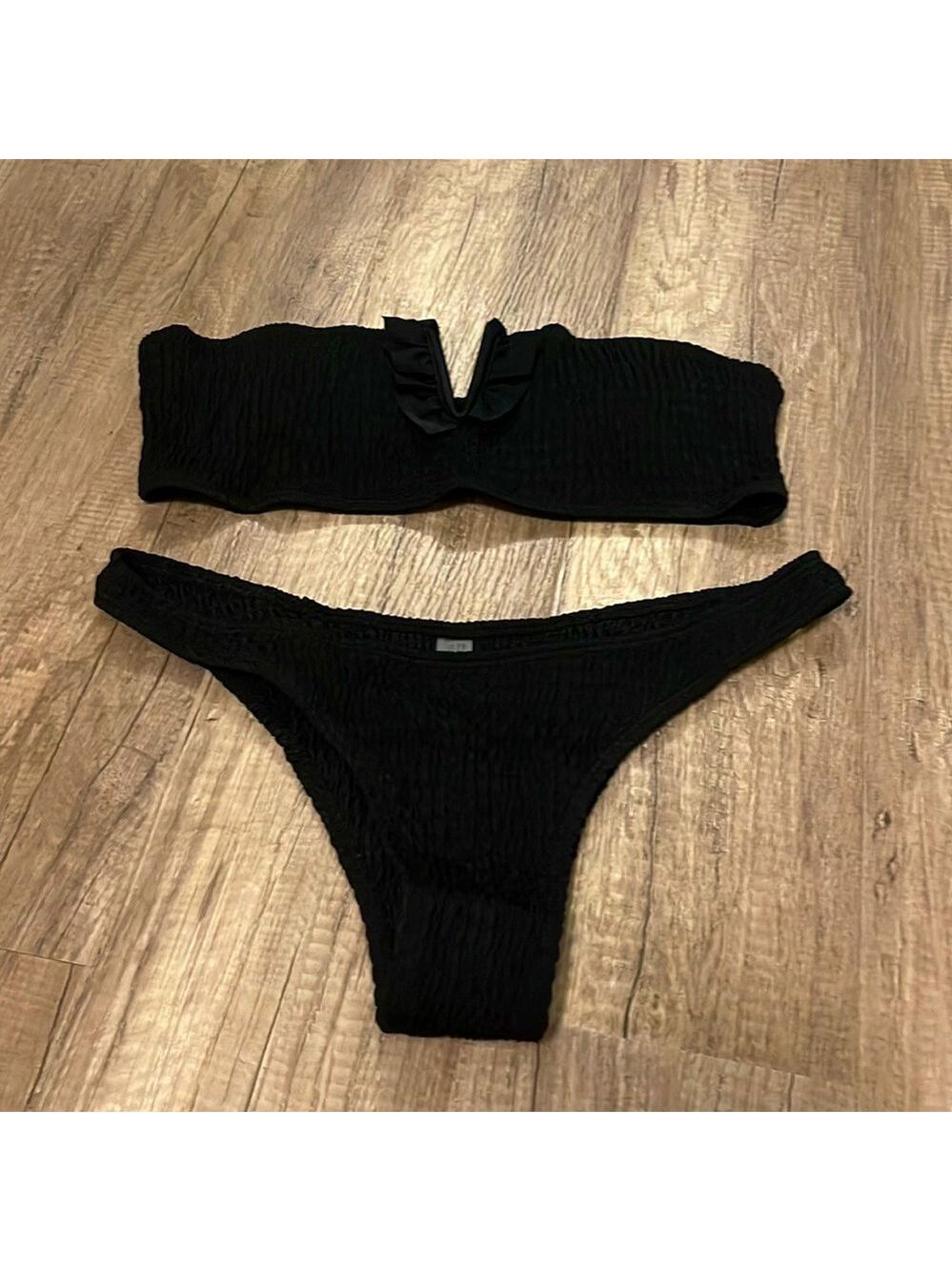 New Black Strapless Ruffle Bikini
